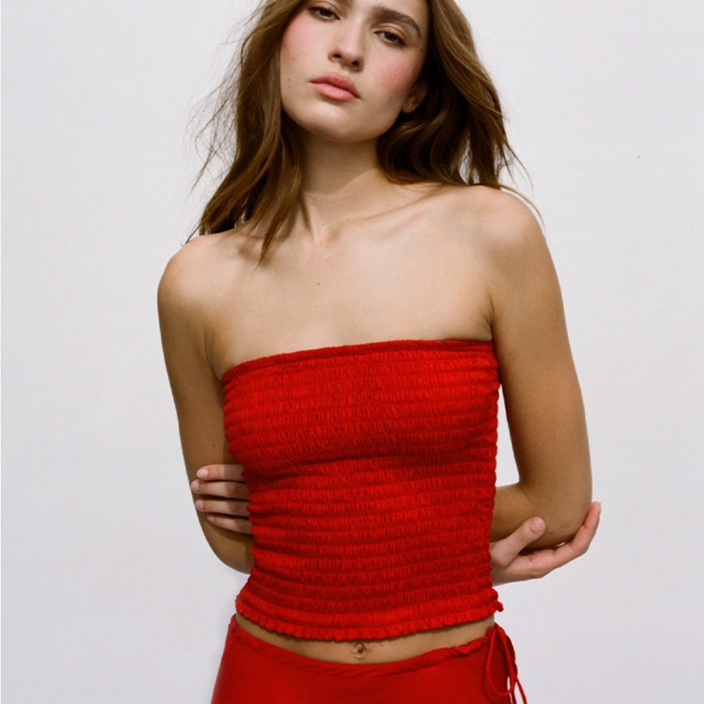 Realisation Par Tara in Love Red Silk Strapless Top size small BNWT